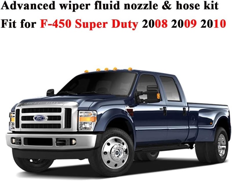 ZHPTAM 7C3Z-17K605-A Wiper Fluid Nozzle Hose Kit Fit for 2008 2009 2010 Ford Super Duty F-250 F-350 F-450 F-550 Windshield Washer Jet Nozzles(Two Fan Spray Hole) & Rubber Tube Kit–Replaces # 7C3Z-17603-A - Image 5